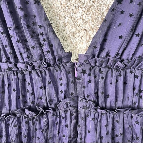 Majorelle Dress Women’s XS Emmalyn Purple/Black Velvet Stars Bow Straps V-Neck - Picture 8 of 11